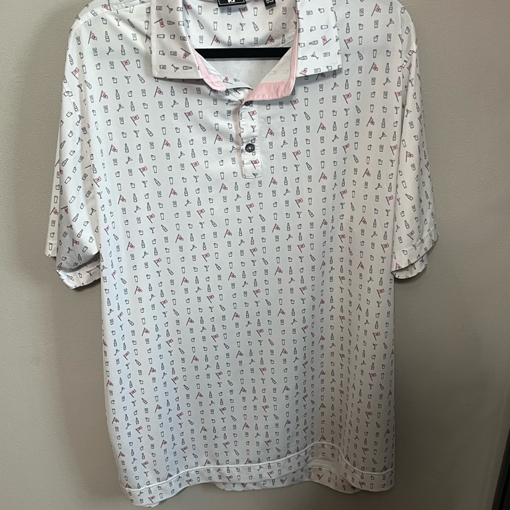 White and Pink Textured Polo Shirt